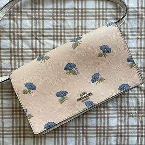 COACH Hayden Ivory/Cream and Blue Bellflower Foldover Crossbody